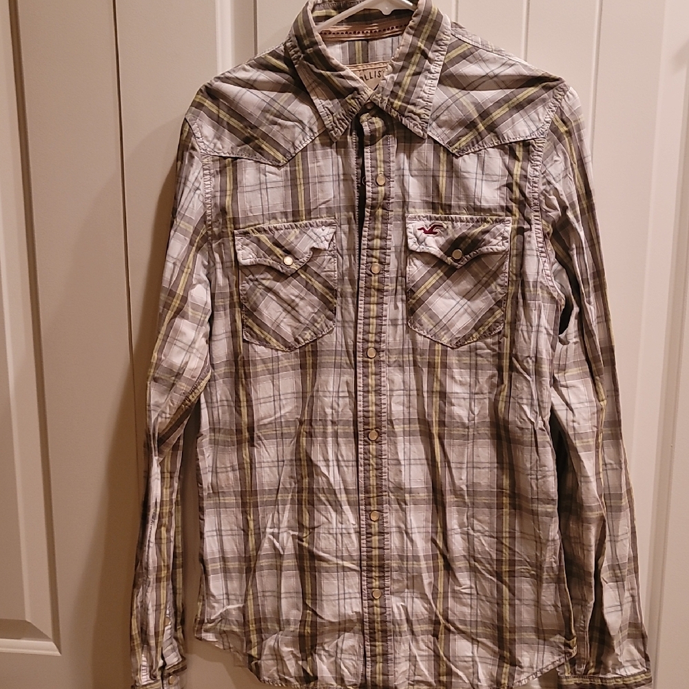 Hollister Men's Green Plaid Shirt Jacket